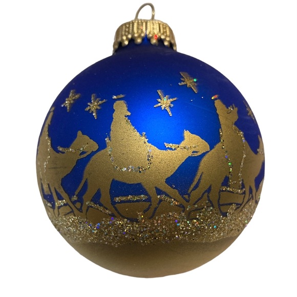 Vtg 90s Christmas By Krebs Blue Gold Glitter Nativity Holy Family Orname… - Picture 3 of 11